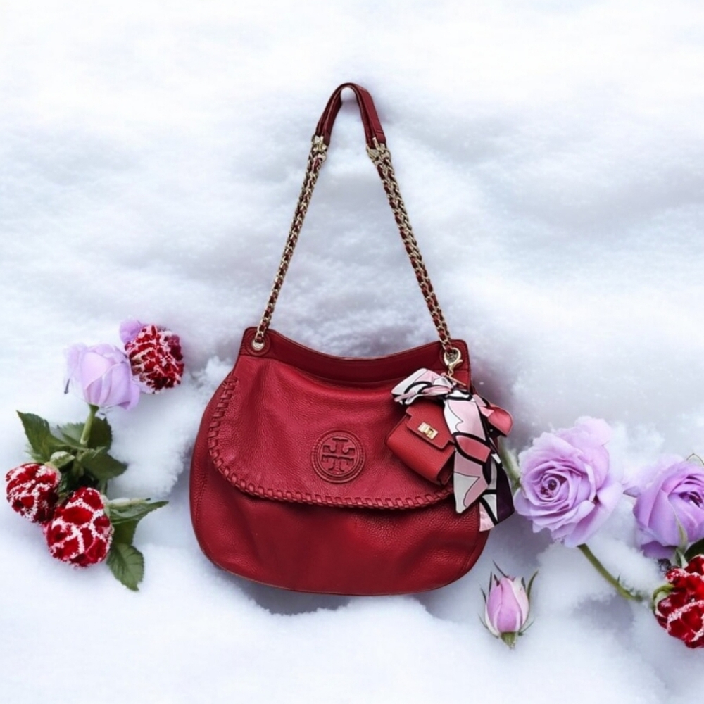 Tory Burch Marion Leather Crossbody Bag with flap snap closure